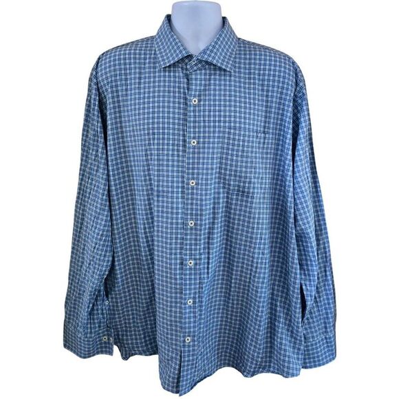 Peter Millar Mens XXL Blue Plaid Cotton Button-Up Shirt golf - Picture 4 of 8